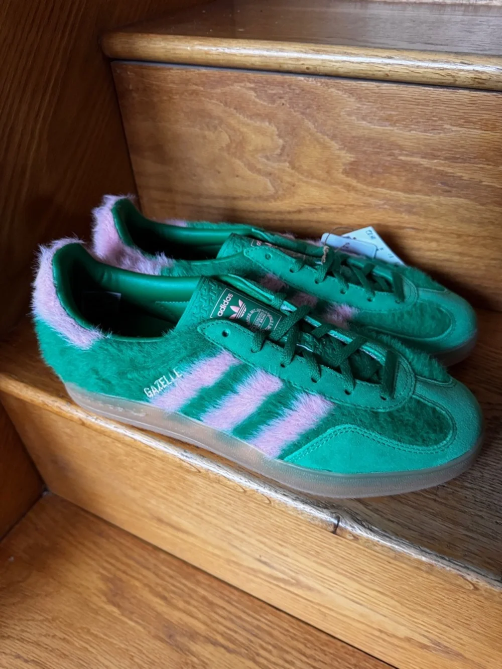 Adidas Gazelle Indoor- Green with Pink-Trim Sneakers - Picture 3 of 13